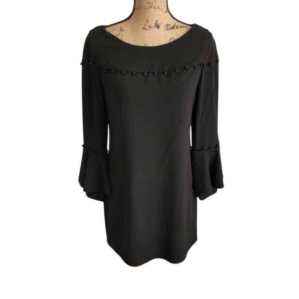 LAundry Little Black Dress Bell Sleeve Button Detail Cocktail Party Dress Size 2